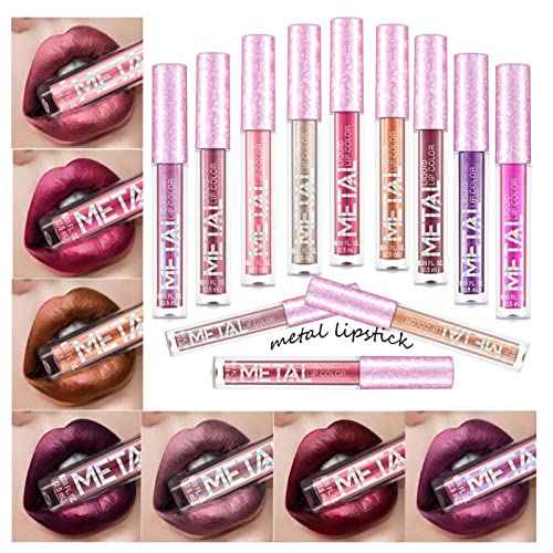 PhantomSky 12PCS Long Lasting Metallic Glitter Liquid Lipstick Collection, Shimmer Waterproof Lip Stick Set Pigmented Lip Makeup for Women and Girls
