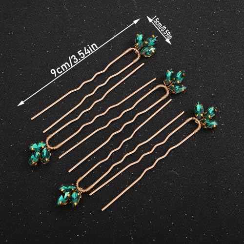 Teyglen 5pcs Crystal Bride Wedding Hair Pins for Bride Sparkly Blue Red Green Crystal Hair Clips Pins for Women Girls Party Prom (Rose Gold)
