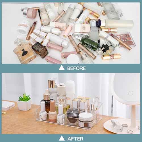 Yesesion Plastic Makeup Storage Organizer, Clear Cosmetics Display Case for Bathroom Counter, Dresser, Small Vanity Holder for Beauty Supplies, Makeup Brushes, Perfume, Lipsticks (8 Compartment)