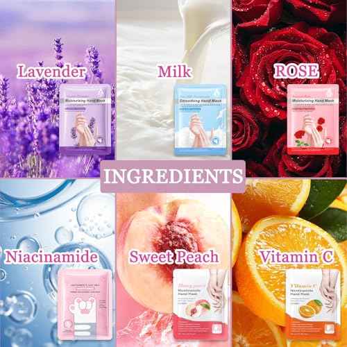 Hydrating Hand Masks, 6PCS Hand Mask Moisturizing Gloves for Men Women, Smooth Long Lasting Soft Exfoliating Hand Peeling Spa Mask Moisturizer Beauty Gift Set for Dry Cracked Rough Dull Hands£¨A)