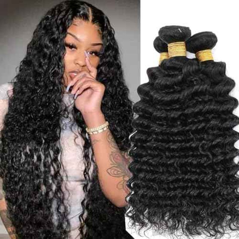 Human Hair Bundles Brazilian Deep Wave Human Hair 3 Bundles 20 22 24inch 100% Unprocessed Virgin Deep Wave Curly Water Wave Wet and Wavy Weaves