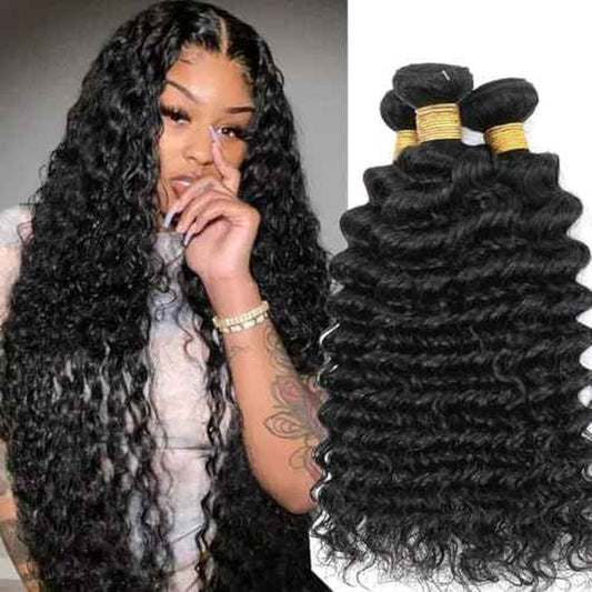 Human Hair Bundles Brazilian Deep Wave Human Hair 3 Bundles 20 22 24inch 100% Unprocessed Virgin Deep Wave Curly Water Wave Wet and Wavy Weaves
