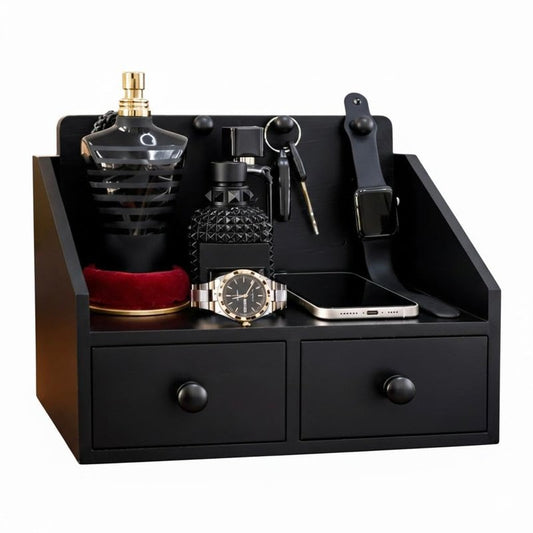 NOBLEHAUS Mens Organizer,Cologne Organizer for Men with Drawer,Perfume Organizer,Cologne Stand,Perfume Stand,Bathroom Countertop Storage,Shelf for Dresser,Mens Bedroom Gift