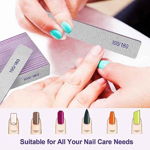 Nail Files (24 Pack), 100/180 Grit Emery Boards Nail File for Natural Nails and Acrylic Nails, Double Sided Emory Boards limas para unas acrilicas Profesional Fingernail Filer Reusable Manicure Gray