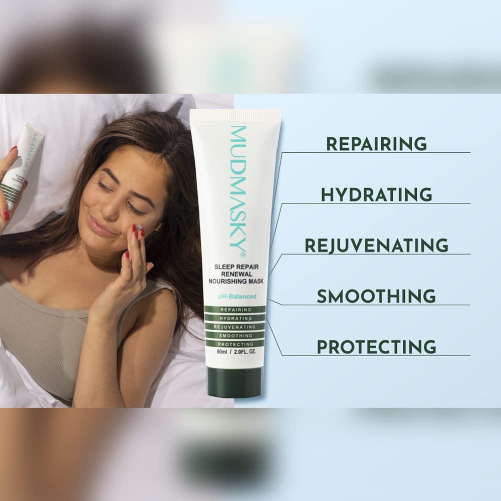 MUDMASKY Sleep Repair Renewal Nourishing Mask 60ml - Anti-Aging, Hydration Boost, Fragrance-Free - Face Moisturizer to Add in Your Skin Care Set for Nourishment & Rejuvenation - Overnight Formula