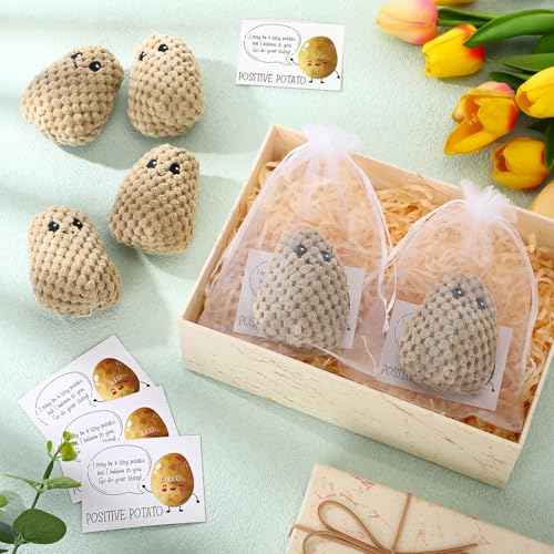 12 Sets Knitted Potato Gifts Christmas Mini Potato Crochet Gifts with Positive Cards Bags Encouragement Support Supplies for Xmas Coworker Employee Team Birthday Party Decor (Classic)