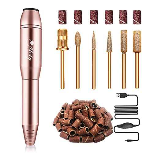Electric Nail Drill Kit - Portable File for Acrylic Gel Nails, Professional Machine Efile Manicure Pedicure Tools With Gold Drill Bits for Home Salon Use