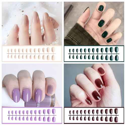 EBANKU 960pcs Short Colorful False Nails for Women Oval Press on Nails Glossy Acrylic Full Cover Artificial Fake Nail Tips with Nail File Nail Stick