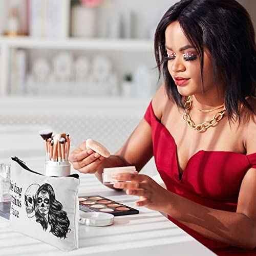 Amylove 6 Pcs Halloween Makeup Bag Goth Purse Gift for Women Portable Skeleton Cosmetic Makeup Zipper Pouch Funny Travel Zipper Gothic Purse Spooky Gifts for Party Favors