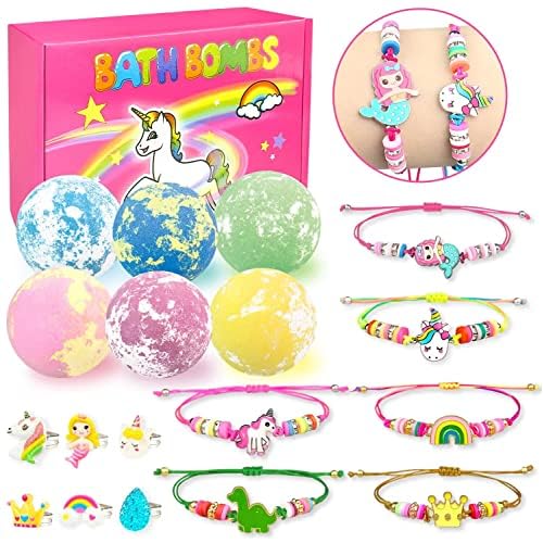 Bath Bombs for Kids with Surprise Inside 6 Large Organic Bubble Kids Bath Bomb with Bracelets and Rings Toys Safe and Natural bathbombs Easter Gifts for 4 5 6 7 8 9 Years Old Girls Birthday Christmas