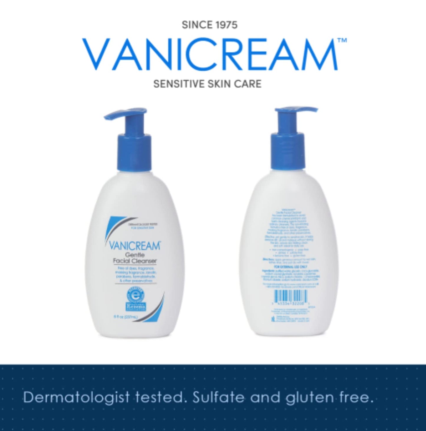 Vanicream Shampoo (12 Fl Oz) Gentle Facial Cleanser with Pump Dispenser (8 fl oz) Gentle Body Wash (12 Ounce) Bundle