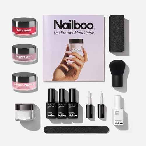 Nailboo Dip Powder Nail Kit Bundle ? Includes 3 Dip Powders Velvet Lust, Date Night, Sunday Brunch, Dip Liquids, Build Powder, File & Buffer Set, Long Lasting, No UV Needed