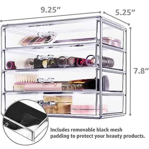 Sorbus Acrylic Makeup Organizer Set, 4-Drawer Vanity & Countertop Cosmetic Storage with Wide Drawers, Clear Makeup Storage for Brushes, Lipsticks, Jewelry ? Holiday Gift for Women & Teens