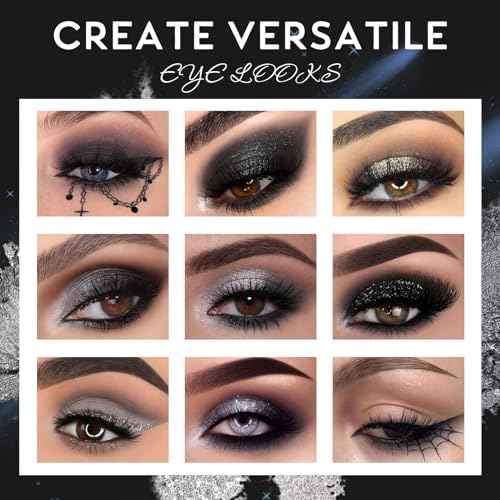 UCANBE 2pcs Halloween Eyeshadow Palette Makeup Set, Black Red Colors Shimmer Matte Metallic Smokey Dark Eye Shadow Pallet with Soft Brush Kit, Goth Eye Make Up for Costume Joker Clown Vampire