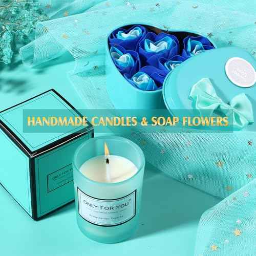 Birthday Gifts for Women, Thinking of You Gift Care Package with Luxury Flannel Blanket for Women Mom Her Wife Friends Sister, Blue Self Care Spa Relaxing Baskets for Christmas Valentines Mothers Day