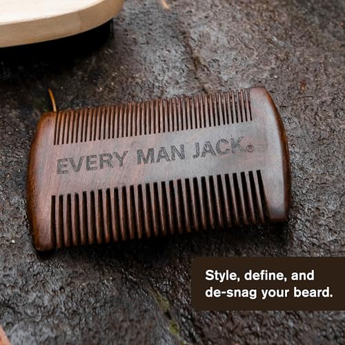 Every Man Jack Beard Grooming Tool Set - Dual Tooth Comb, Medium Stiffness Brush, Stainless Steel Sheers with Mini Comb - Complete Your Routine, Travel Friendly