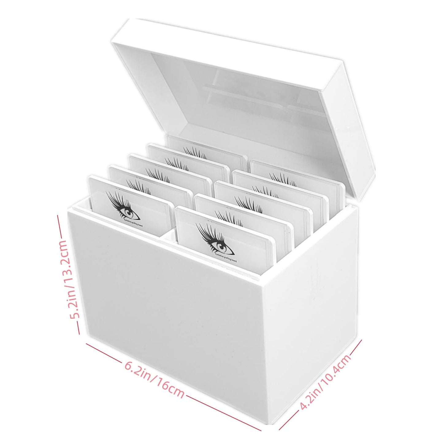 LIXIMMAZN 10 Layers Acrylic Eyelash Storage Box,Eyelash Holder Extension Tool,Makeup Organizer False Eyelashes Glue Pallet Holder, Grafting Eye lashes Close-Packed Display with 10 Pallets (White)