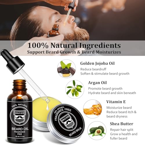 MALE GOD Beard Kit w/Natural Ingredients, Suitable for All Skin, Birthday Gifts | Anniversary | Christmas Gifts | Mens Stocking Stuffers | Gifts for Men, Him, Husband, Boyfriend, Dad, Friends