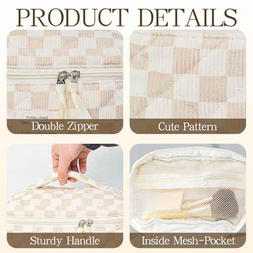 3Pcs Travel Makeup Bag Organizer, Toiletry Bag for Women, Cosmetic Bags for Women Travel Set, Cute Makeup Bags, Quilted Cosmetic Bag, Women's Quilted Toiletry Bag Storage