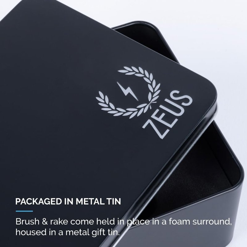 ZEUS 100% Firm Boar Bristle Beard Brush, Military-Style, Brush Gift Set with Brush Cleaner and Tin! (SOFT BRISTLES) - Q92
