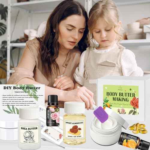 Thaluna Whipped Body Butter Making Kit for Dry Skin, DIY Solid Shea Butter Body Lotion Making Kit with Sweet Almond Oil, Vitamin E, Essential Oil - Moisturizing for Body Christmas Gifts for Women