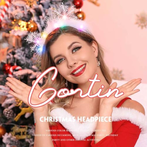 GORTIN Light Up Snowflake Headbands LED Christmas Headband Feather Xmas Headpiece Holiday Hair Accessory for Women and Girls