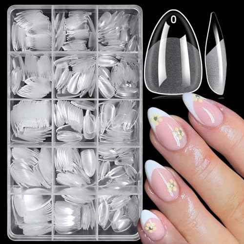 Women Nail Tips Decoration Set, 300pc Extra Short Almond Nail Tips Clear Fake Nails Kit Full Cover XS Short Almond Press Acrylic Nail Kit with Nail Sticker Decal Decoration Kit for Nail Extension
