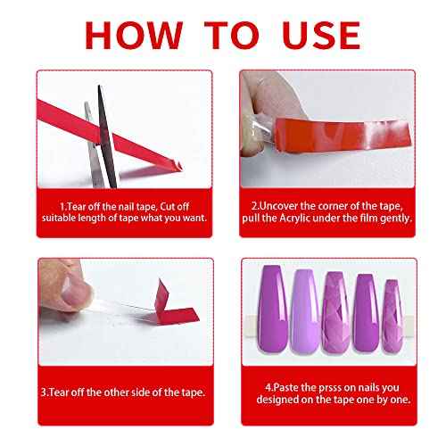 NOVAL Double Sided Tape 2 Rolls Press on Nails Adhesive Strong Sticky Mounting Tapes for Press on Nail Packaging