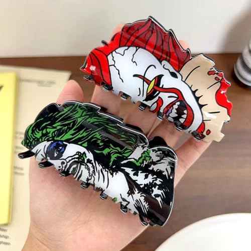 4pcs Spooky Halloween Hair Accessories, 4inch Large Scream Mask Claw Clips, Fun Halloween Hair Clips, Skull Ghost Decorative Claw Clips, Cyberpunk Green Hair Water Ghost Hair Clips