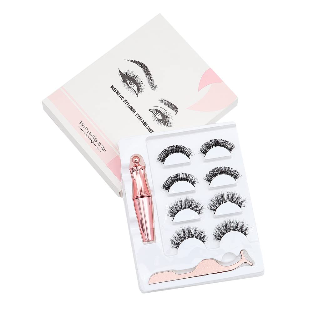 Magnetic Eyelashes Extensions 4Pairs 2Styles Extension Eyelashes Kit,Eyelashes Magnetic Eyelashes With Eyeliner and Tweezer, Natural Look Reusable Magnetic Eyelashes Extensions
