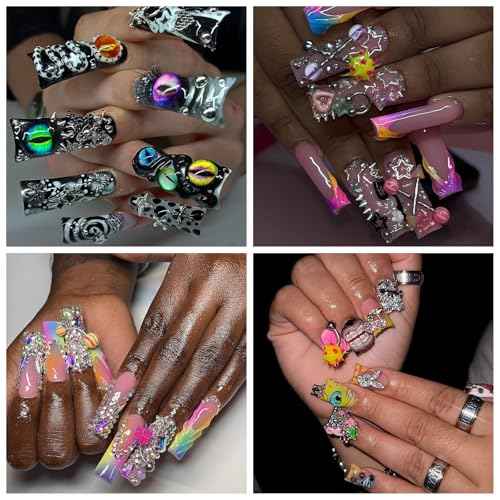 440PCS Nail Charms for Acrylic Nails,Puncture Charms Colourful Alphabet Beads Buttons Eye Nail Accessories Nail Art Supplies Manicure Craft DIY