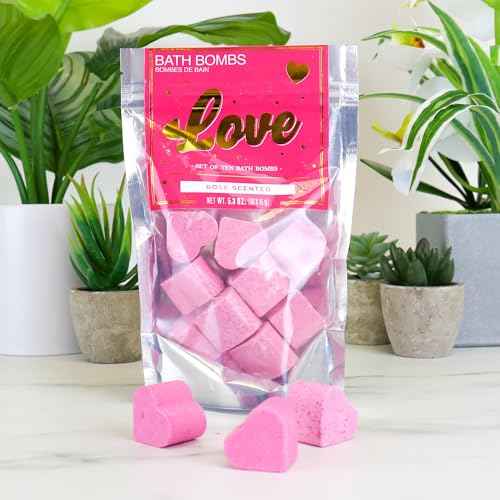 Gift Republic - 10 Love Bath Bombs | Rose Bath Mini Hearts for The Bath | Bubble Pearls in Rose Fragrance | Bubble Bathtub Bombs | Gift for Christmas, Birthday, Valentine's Day