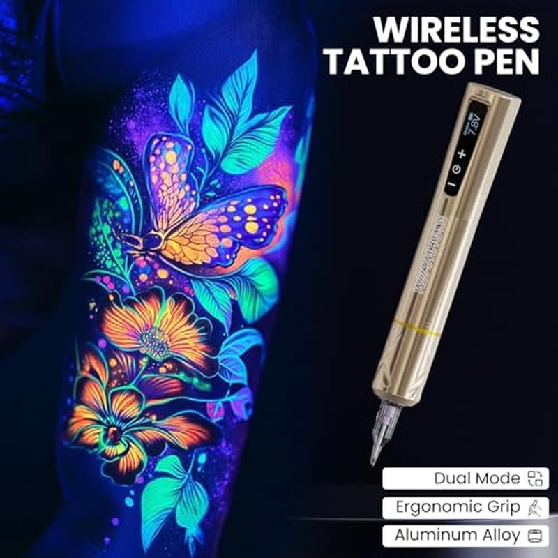 Wormhole Tattoo Gun 83pcs Tattoo Kit Complete Wireless Tattoo Pen Kit with Regular & UV Fluorescent Tattoo Ink Tattoo Supplies for Eyebrow Small Tattoos WTK384 New
