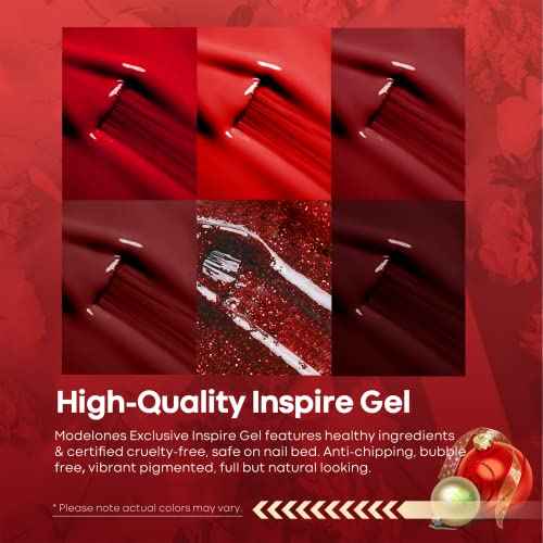 modelones Gel Nail Polish Kit -6 Colors Red Christmas Gel Polish Set Burgundy Glitter Sparkle Bloody Soak Off Gel Nail Kit Manicure DIY Nail Art Salon Home New Year Gift