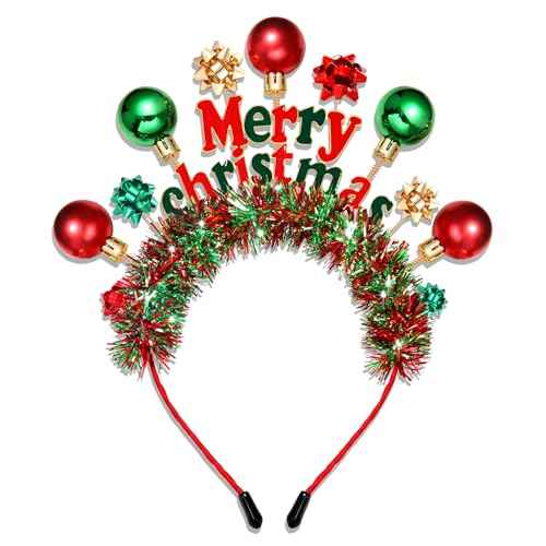 NVENF Christmas Headband for Women Xmas Bow Headbands Red Green Holiday Ornament Headbands Christmas Accessories Outfits Costume Ugly Sweater Party Decors Holiday Gifts (Pattern A)