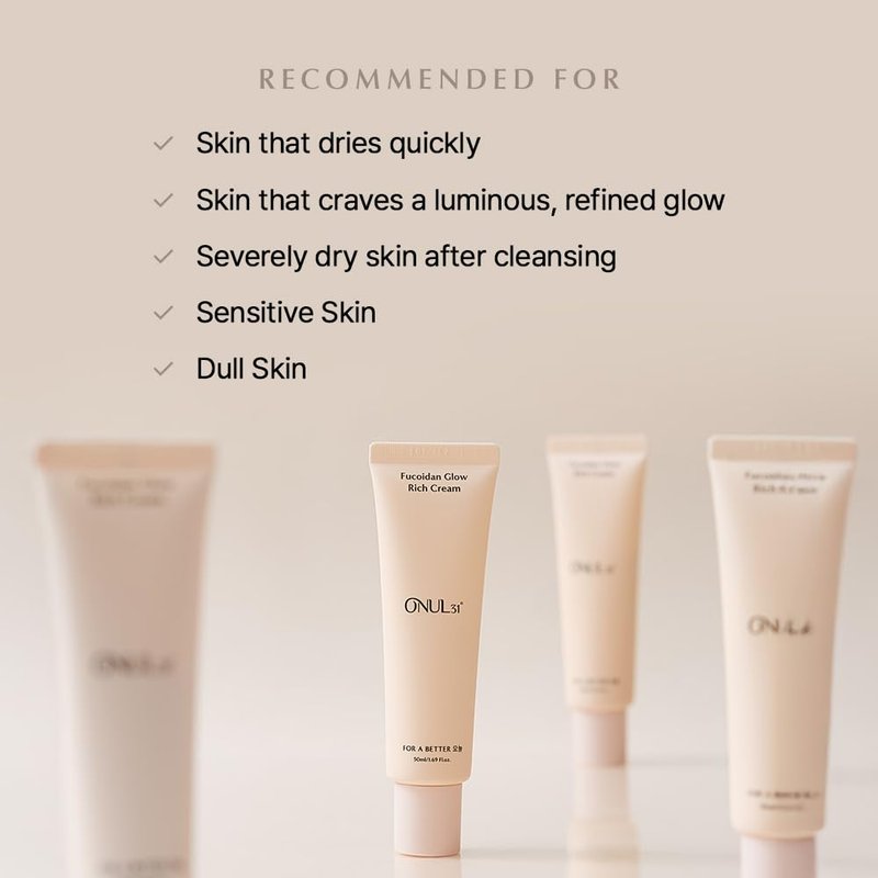 ONUL31° Fucoidan Glow Rich Cream-Daily Face Moisturizer with Niacinamide & Plant-Based Ingredients for Dry Sensitive Skin | Korean Skincare 1.69 fl. oz