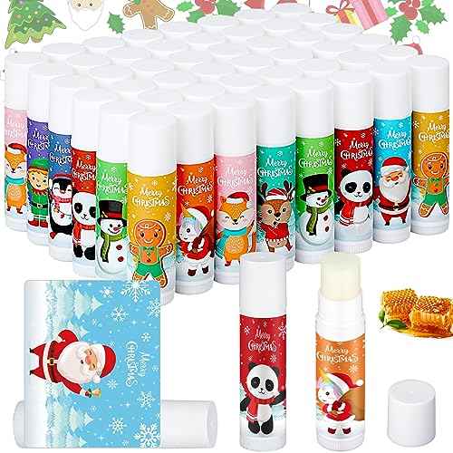50 Pack Christmas Lip Balms Bulk Christmas Stocking Stuffers Small Xmas Gifts for Coworkers Gingerbread Man Snowman Holiday Thank You Employee Appreciation Gifts for Coworkers Adults Women Men Staff