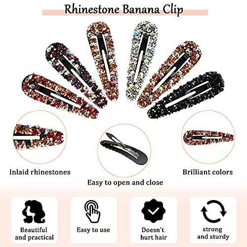 Chuangdi 12 Pcs Rhinestone Hair Clips, 3.2 Inch AB Crystal Metal Hair Barrettes for Women Girls Bridal Wedding Birthday Party Costume Accessories