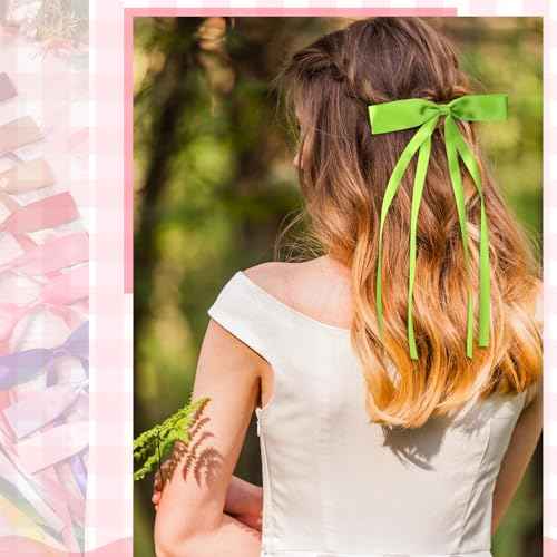 Mimorou 30 Pcs Hair Bow Clips Bulk Ribbon Bowknot Satin Tassel Hair Clips Barrettes Accessories with Long Tail for Women Girls