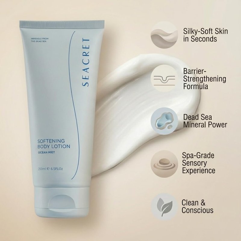 SEACRET Body Lotion for Dry Skin - Daily Moisturizing Lotion with Ceramide, Squalane, Shea Butter & Dead Sea Minerals, Fast-Absorbing Non-Greasy Formula - Ocean Mist Scent, 6.8 Fl Oz / 200 ml