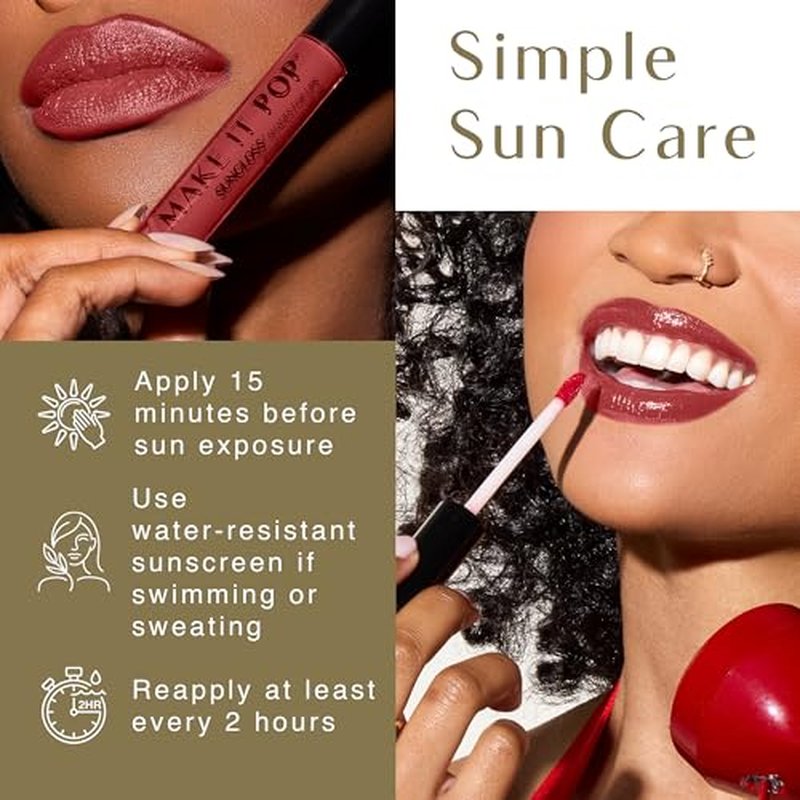 Black Girl Sunscreen Make It Pop Sungloss & Sungloss Shades for Women - SPF 50 Tinted Sunscreen Lip Gloss, Sun Protection, Hydrating - 4 Pack (Clear Skyes, Cherry Noir, Red Wine, French Kiss)