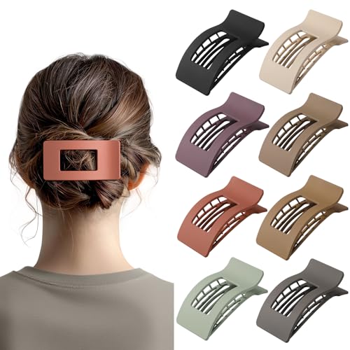 8 Pack French Flat Hair Clips for Women ? Large Matte No-Slip Claw clips for Thick & Thin Hair, Strong Hold Styling Barrettes Accessories (Neutral)