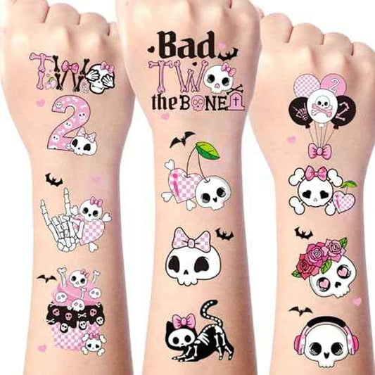 Bad Two the Bone Temporary Tattoos - Yoyuspy 200+ Pink Bad Two the Bone Party Decorations Favors Supplies Girl 2nd Birthday Decorations for Girls Cute Pink Skull Tattoo Stickers Gifts Prizes Rewards