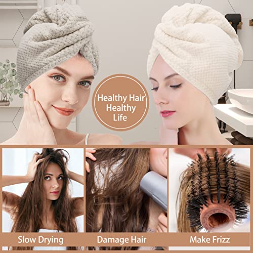 3 PCS Microfiber Hair Towel - Wraps for Wet Hair, Anti Frizz Turbans, for Curly Hair (Beige, Khaki, Grey)