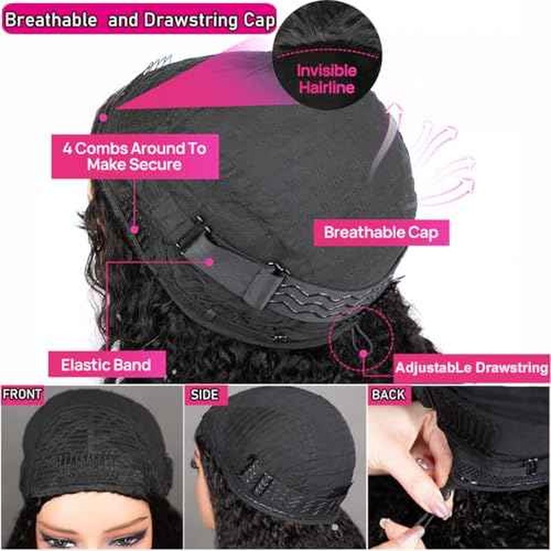 Kinky Curly Half Wig Human Hair 200 Density 3 In 1 Seamless Flip Over Half Wigs Human Hair Glueless Wear and Go Beginner Friendly Kinky Curly Wig Human Hair Drawstring Headband Wig for Women 20 Inch