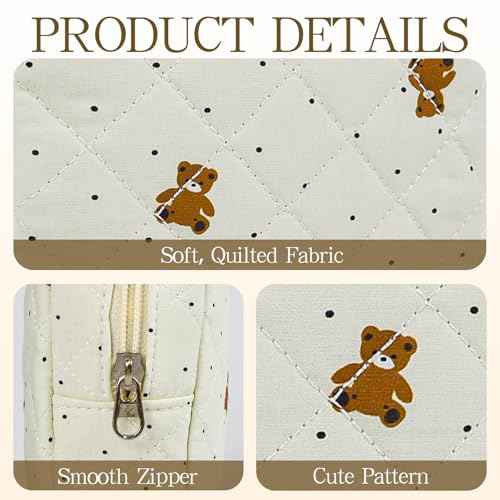 Small Floral Quilted Makeup Bag, Coquette Aesthetic Travel Toiletry Organizer for Women, Lightweight Cotton Cosmetic Pouch