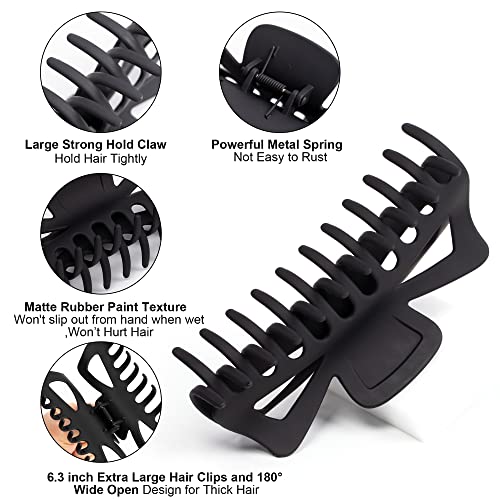 Extra Large Claw Clips for Thick Hair, 6.3 Inch Strong Hold Matte Jumbo Accessories for Women Long Curly Hair Cute Nonslip French Giant Big Jaw Clip (Red Pink Blue Black Brown Yellow)