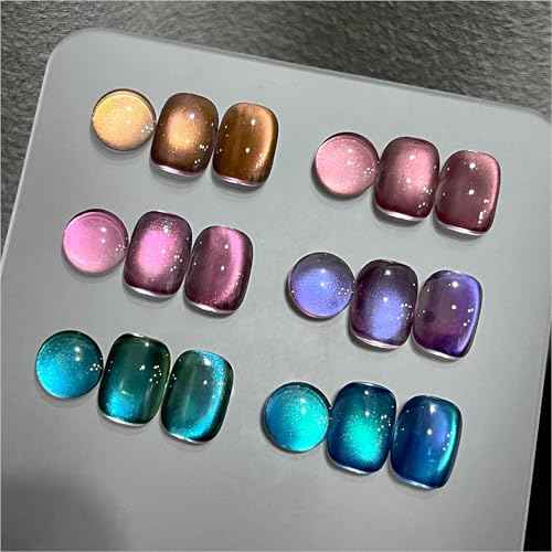 GAOY Glitter Cat Eye Gel Nail Polish Set with Magnet Colorful Galaxy for Holographic Cat Eye, Salon Gel Manicure and Nail Art DIY at Home