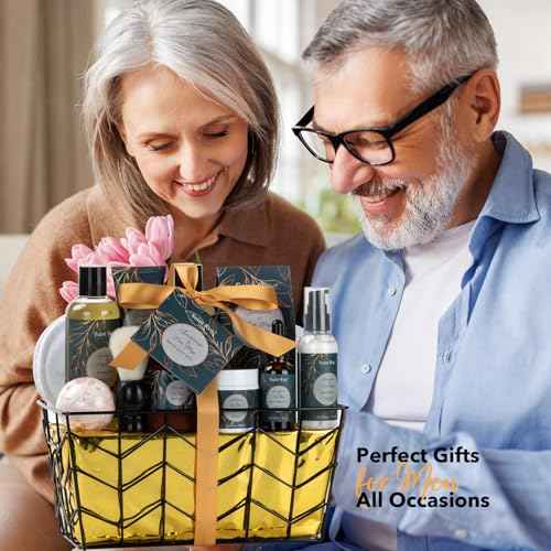 Fathers day gift baskets Birthday Day Gifts for Him Spa Gift Basket for Men, Body Wash, 13pcs Sandalwood Oak Moss Bath and Beard Kit for Men with Beard Brush, Christmas Gifts Spa Kits for Man dad