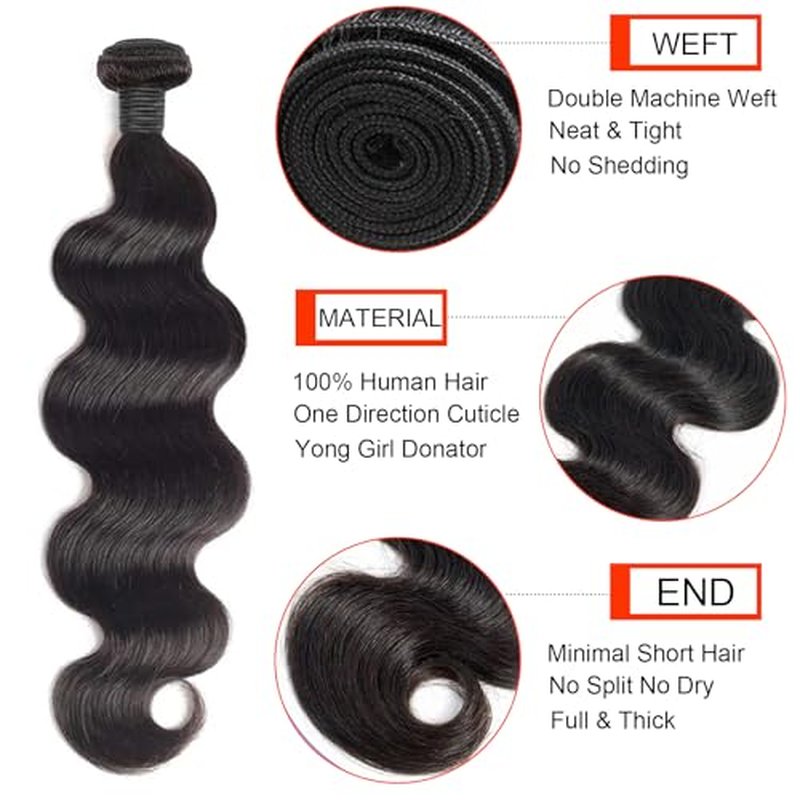 Body Wave Bundles Human Hair 16 16 16 Inch 3 Bundles Human Hair 10A Grade Unprocessed Brazilian Virgin Hair Body Wave 3 Bundles Human Hair Extensions Natural Color
